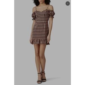 Estrella Cosmopolitain X DTP Pink Plaid Cold Shoulder Mini Dress Size Medium